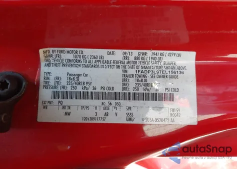 2014 Ford Focus St из США, поврежденный, VIN 1FADP3L97EL156136